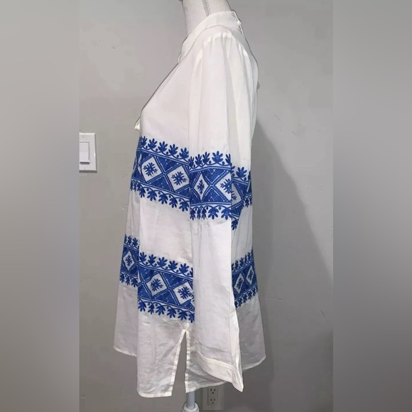 Tory Burch Stephanie Embroidered Coverup Tunic Top Ivory/blue Sz M NWT - Picture 5 of 13